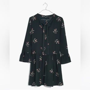 Madewell Silk Tie Neck Dress in Green AKA “Wild Botanic”
